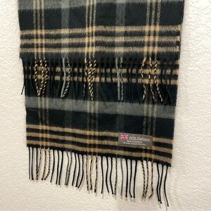 Scottish Cashmere Black and Tan Plaid 100% Cashmere Scarf